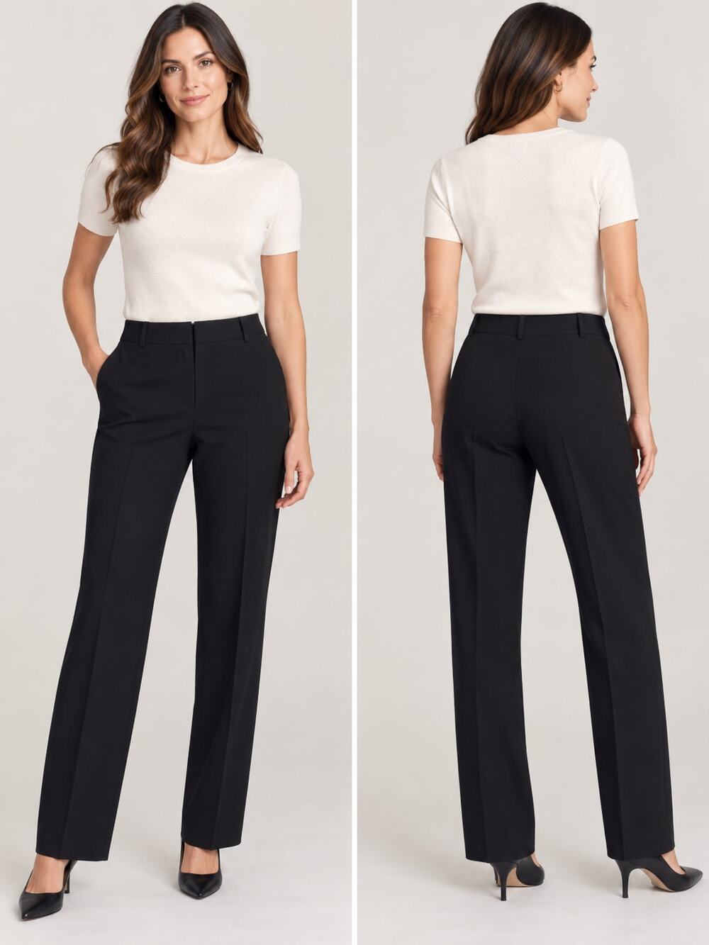 Ann Taylor Black Straight Leg Trousers Size 6 Career Dress Pants Classic